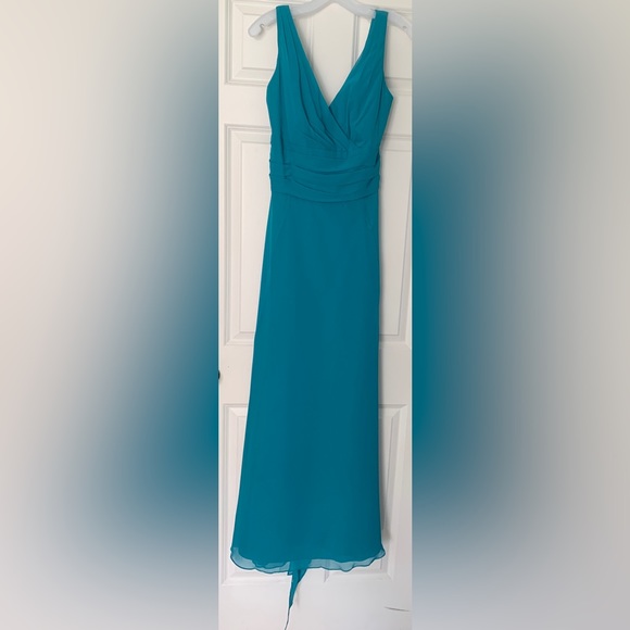 surplice tank long chiffon bridesmaid dress David's Bridal Made from chiffon
